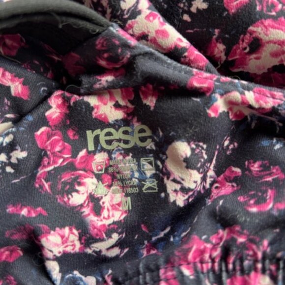 Rese racerback black and pink flower workout top with built in bra M - Picture 4 of 8